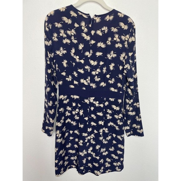 Club Monaco Size 2 Paget Floral Mini Dress Blue Silk Long Sleeve Pleated - Picture 11 of 16